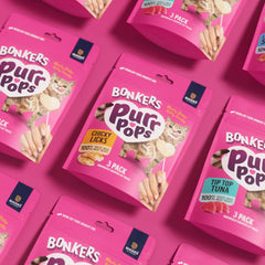 Bonkers Purrpops chicken flavor close-up highlights natural ingredients.