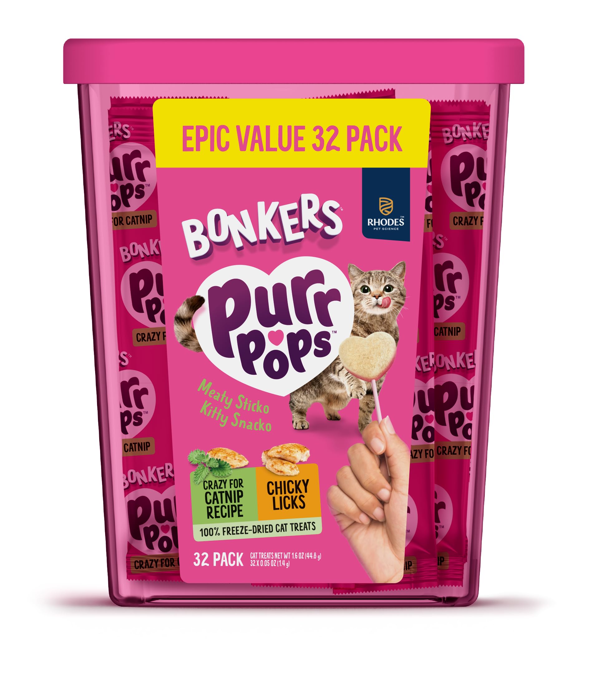 Bonkers Purrpops value-pack tub with 32 lollipops for bonding time