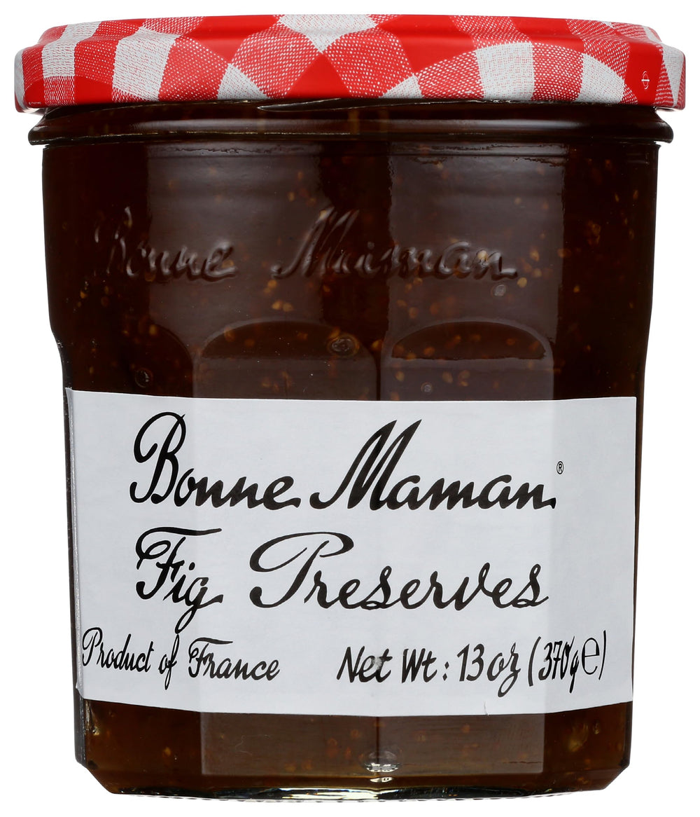 Bonne Maman Fig Preserve jar close-up, natural sweetness ideal on toast.