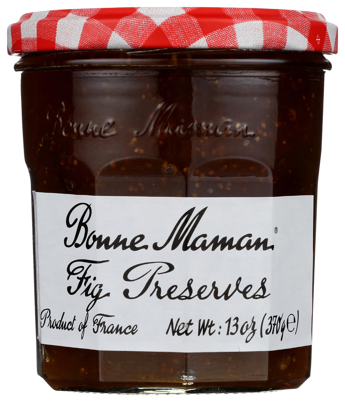Bonne Maman Fig Preserve jar close-up, natural sweetness ideal on toast.