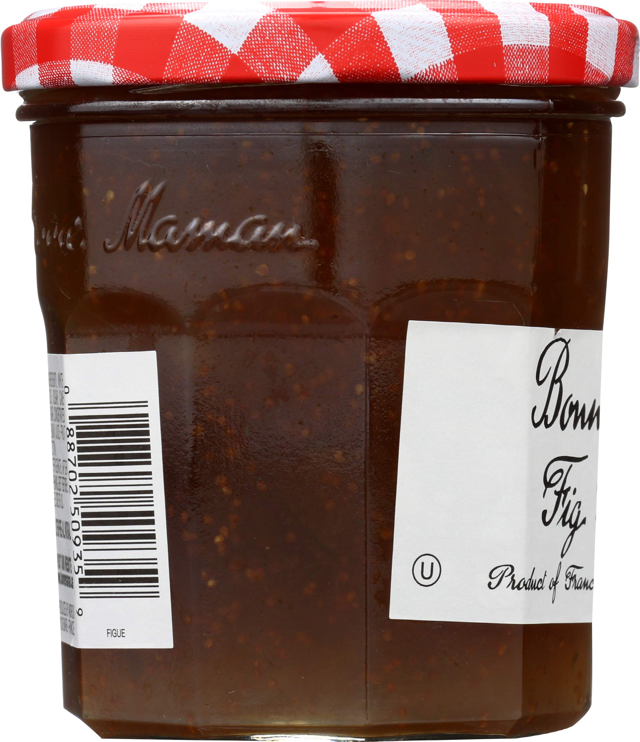 Bonne Maman Fig Preserve jar being poured to showcase smooth fig notes.