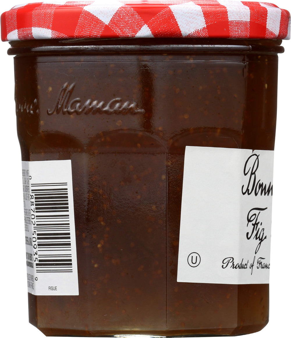 Bonne Maman Fig Preserve jar being poured to showcase smooth fig notes.