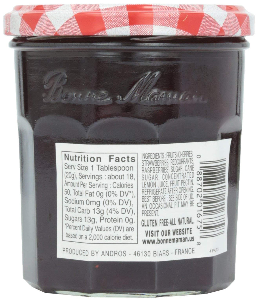Bonne Maman fruit pieces closeup emphasizes natural ingredients and real fruit bits.