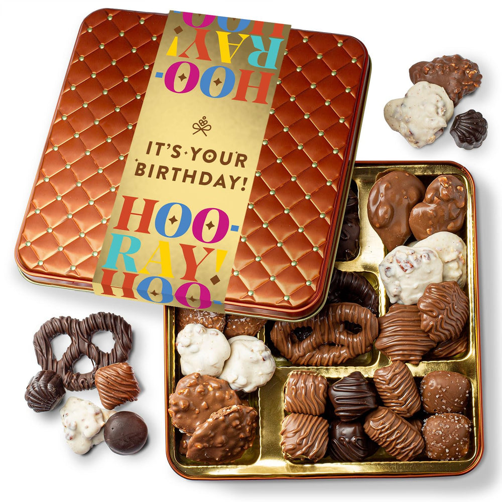 BONNIE AND POP birthday gift box with elegant chocolate assortment for celebrations.