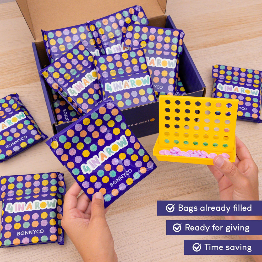 BONNYCO 4 in a Row counters set with 32 color pieces for quick matches.