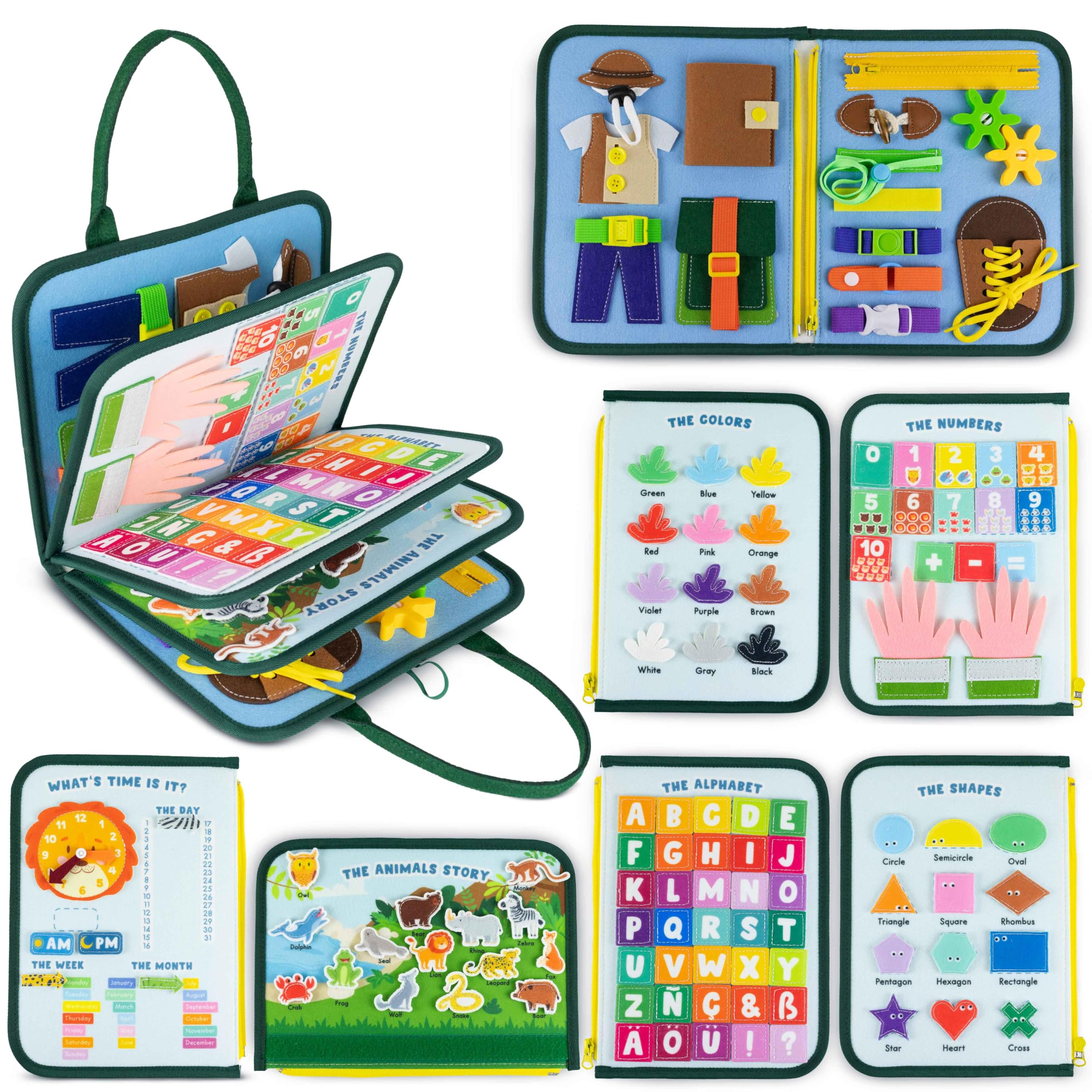 BONNYCO Busy Board animal briefcase-closed: portable learning companion for travel.