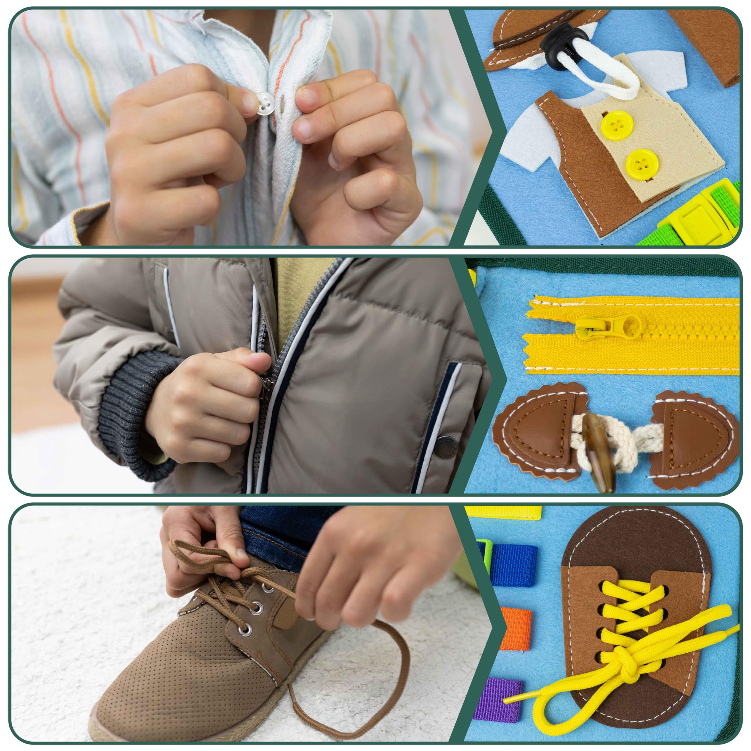 BONNYCO Busy Board closures-buttons: fine motor skills through fastening activities.