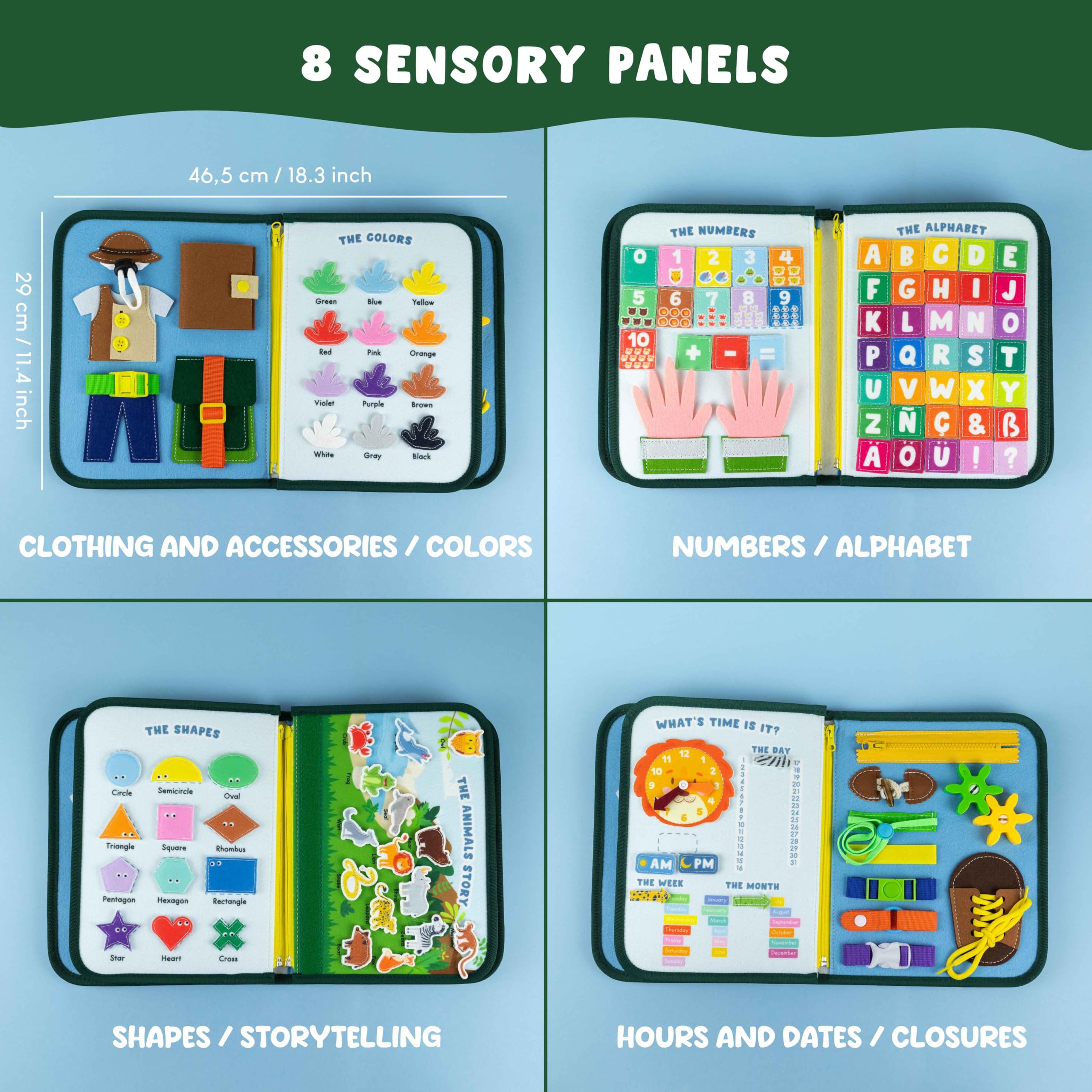 BONNYCO Busy Board removable-layers-zipper: easy hands-on play by removing sections.