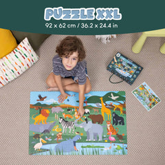 BONNYCO jungle scene puzzle highlights lions and giraffes for imaginative play