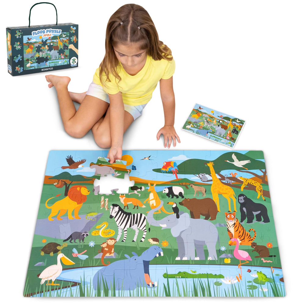 BONNYCO safari giant floor puzzle featuring jungle animals in bright kid-friendly colors