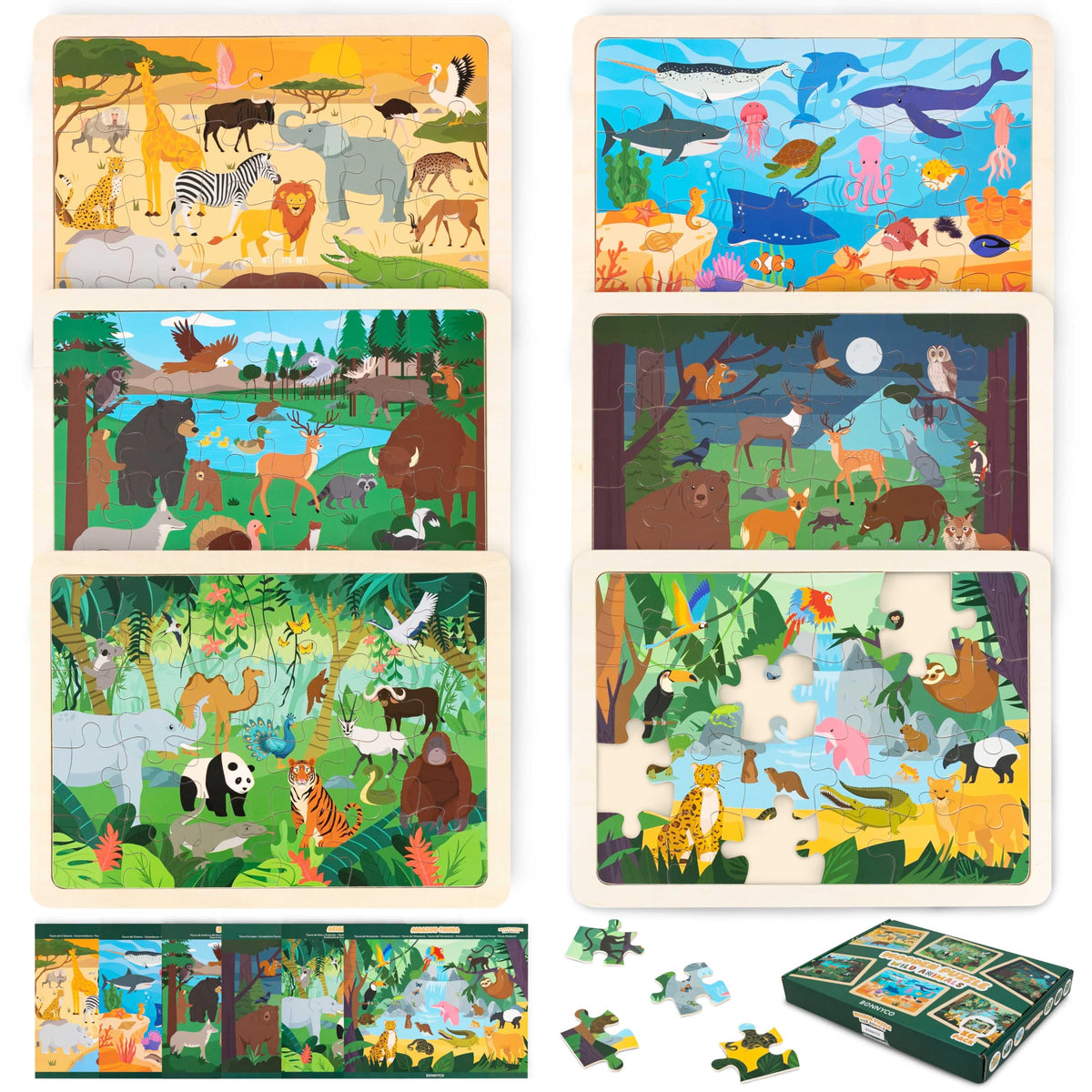 BONNYCO wooden puzzle African savanna – vivid wildlife scene boosts imaginative play and early learning