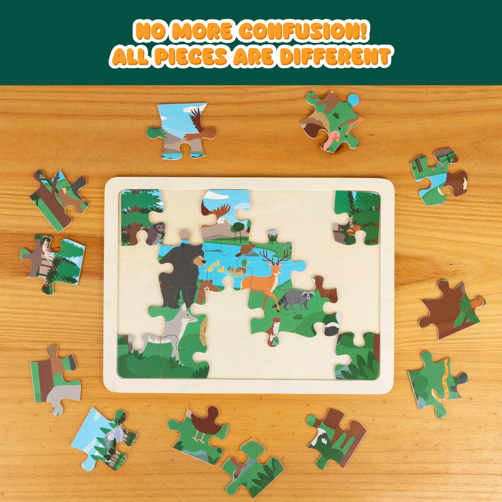 BONNYCO wooden puzzle Asian and Oceanian fauna – varied shapes challenge young puzzlers