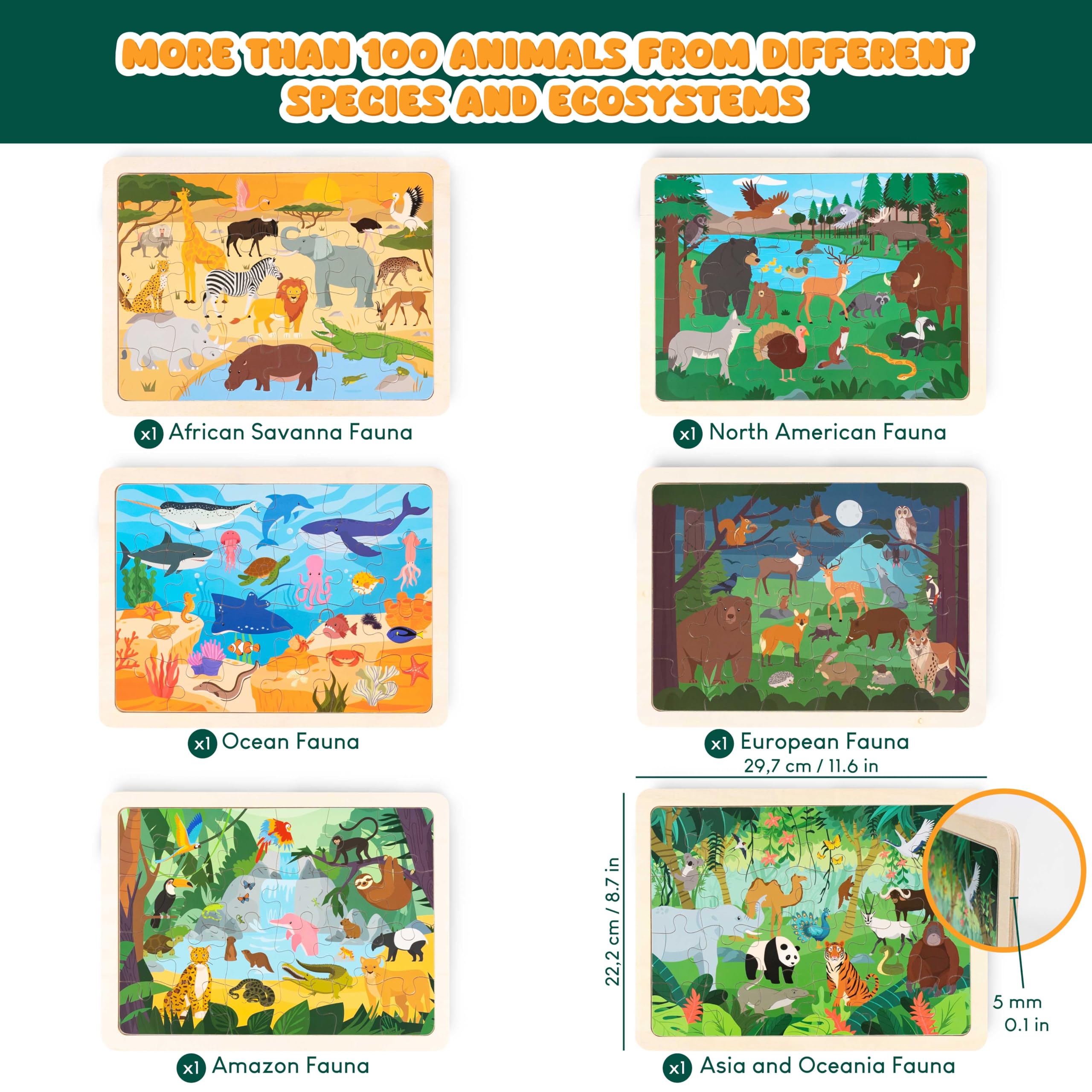 BONNYCO wooden puzzle North American fauna – improves hand-eye coordination during puzzle play