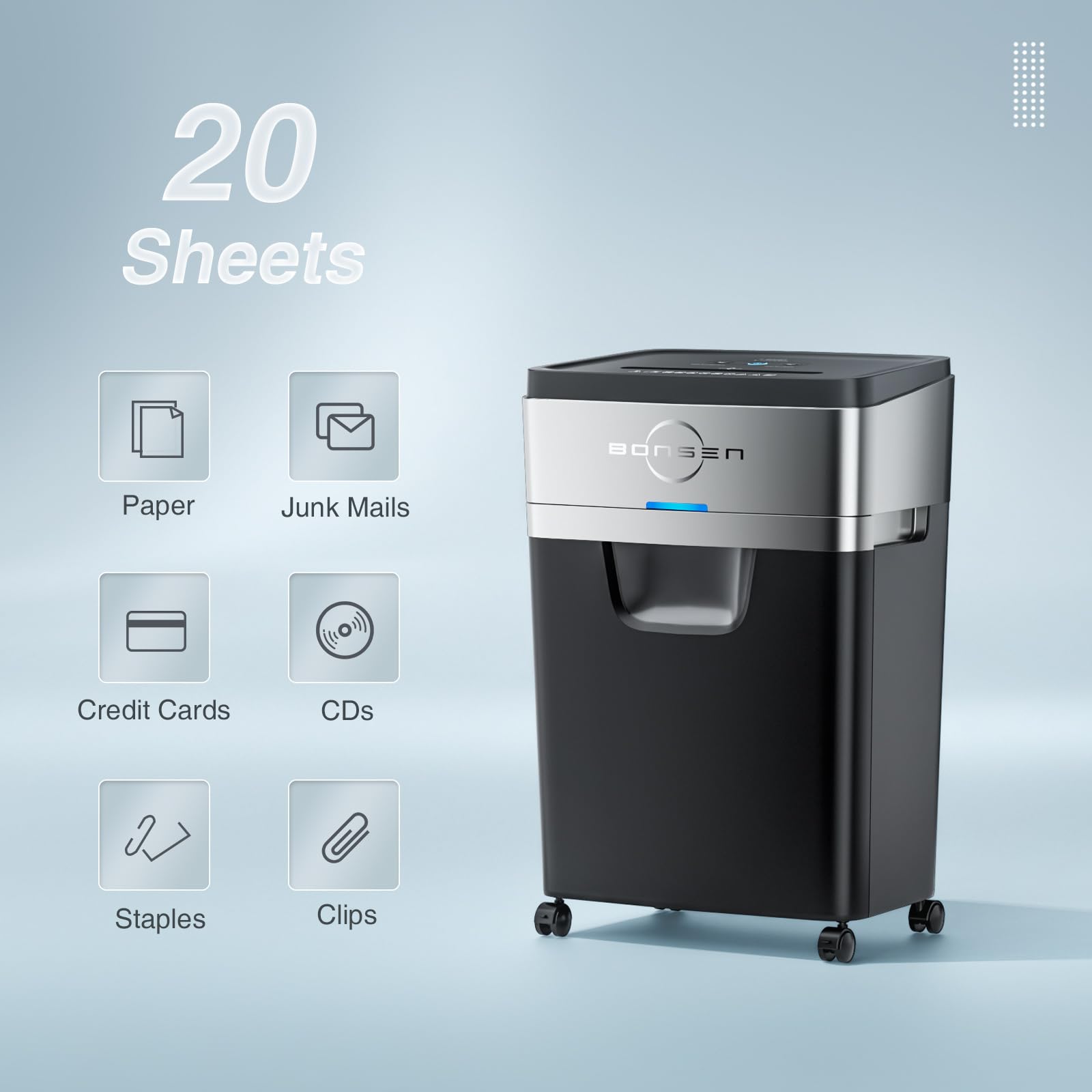 BONSEN S3104 top bin view, 6.6 gallon capacity for less frequent emptying.