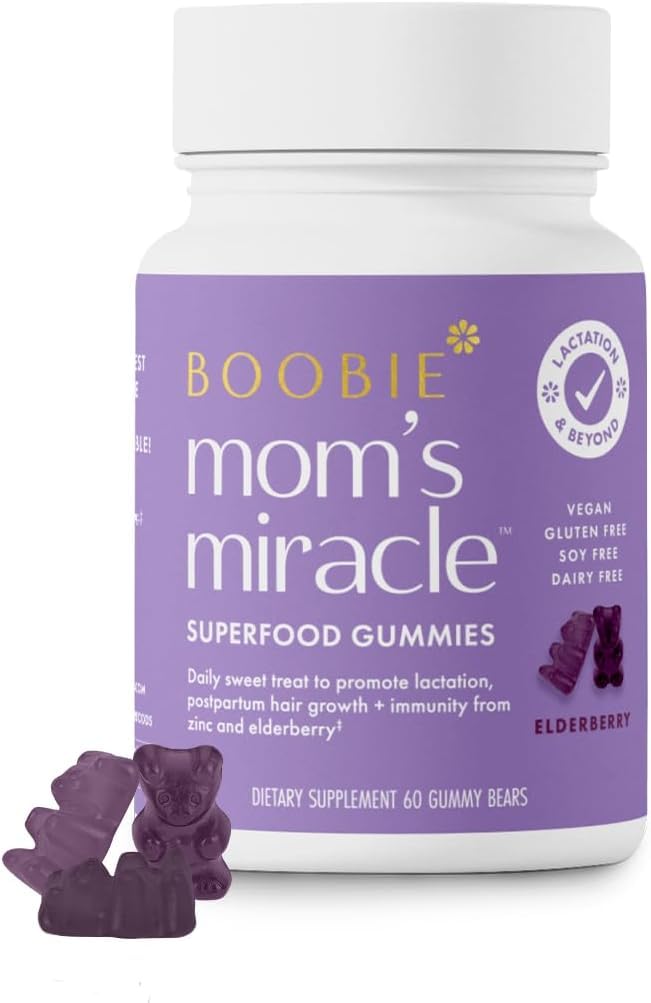 Boobie Bears Lactation Gummies bottle pour; convenient, tasty support for milk supply.