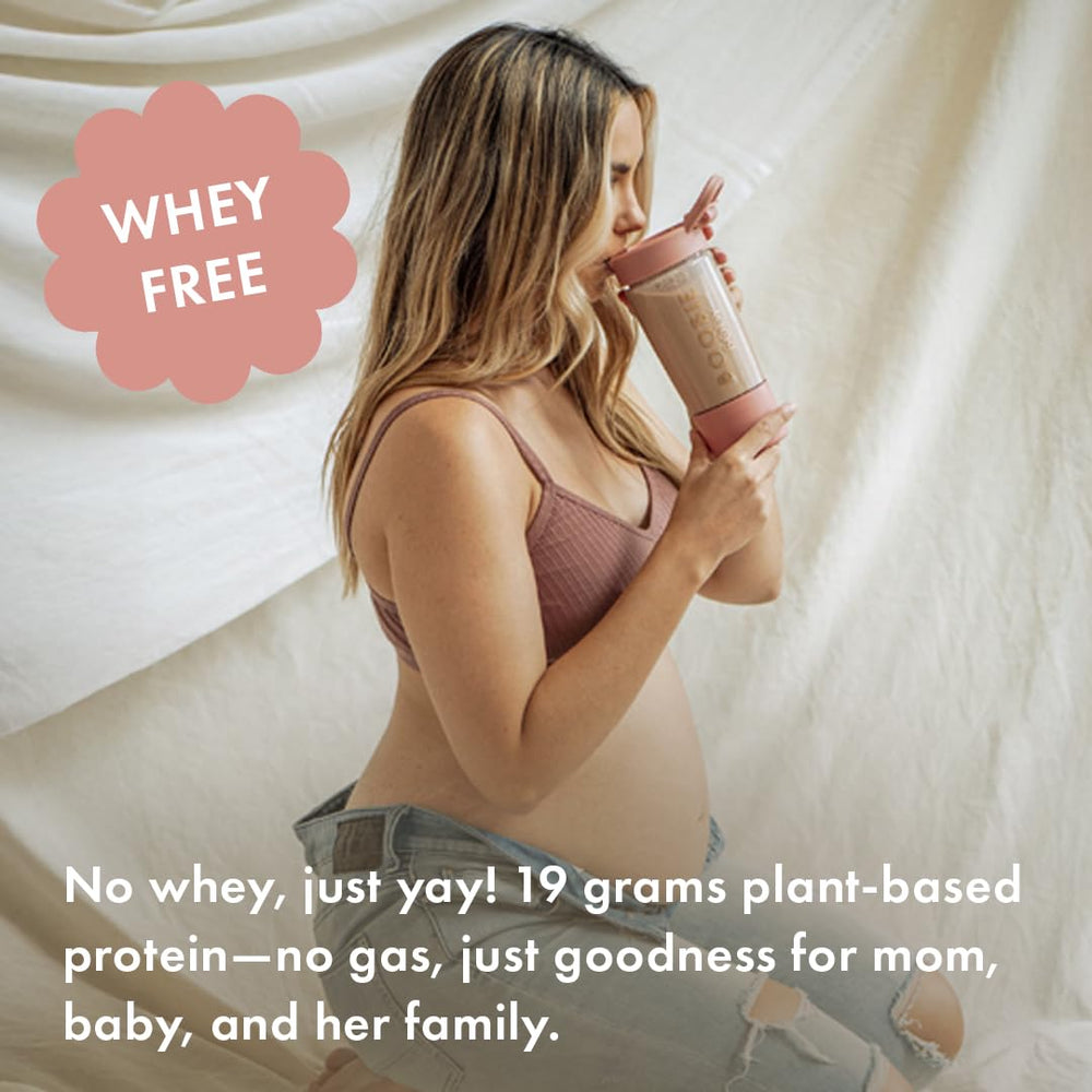Boobie Body protein powder jar label highlights 19g digestible protein