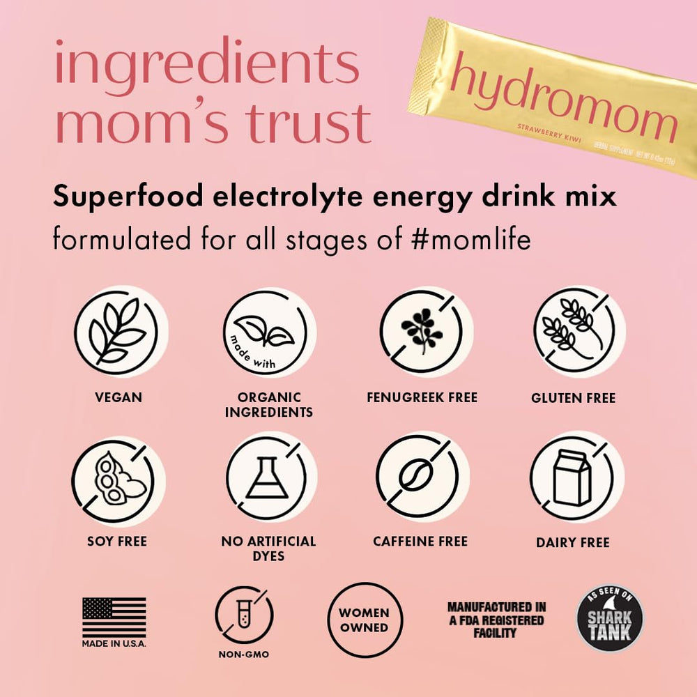 Boobie Hydromom ingredients scene conveys wholesome minerals and plant-based nutrition