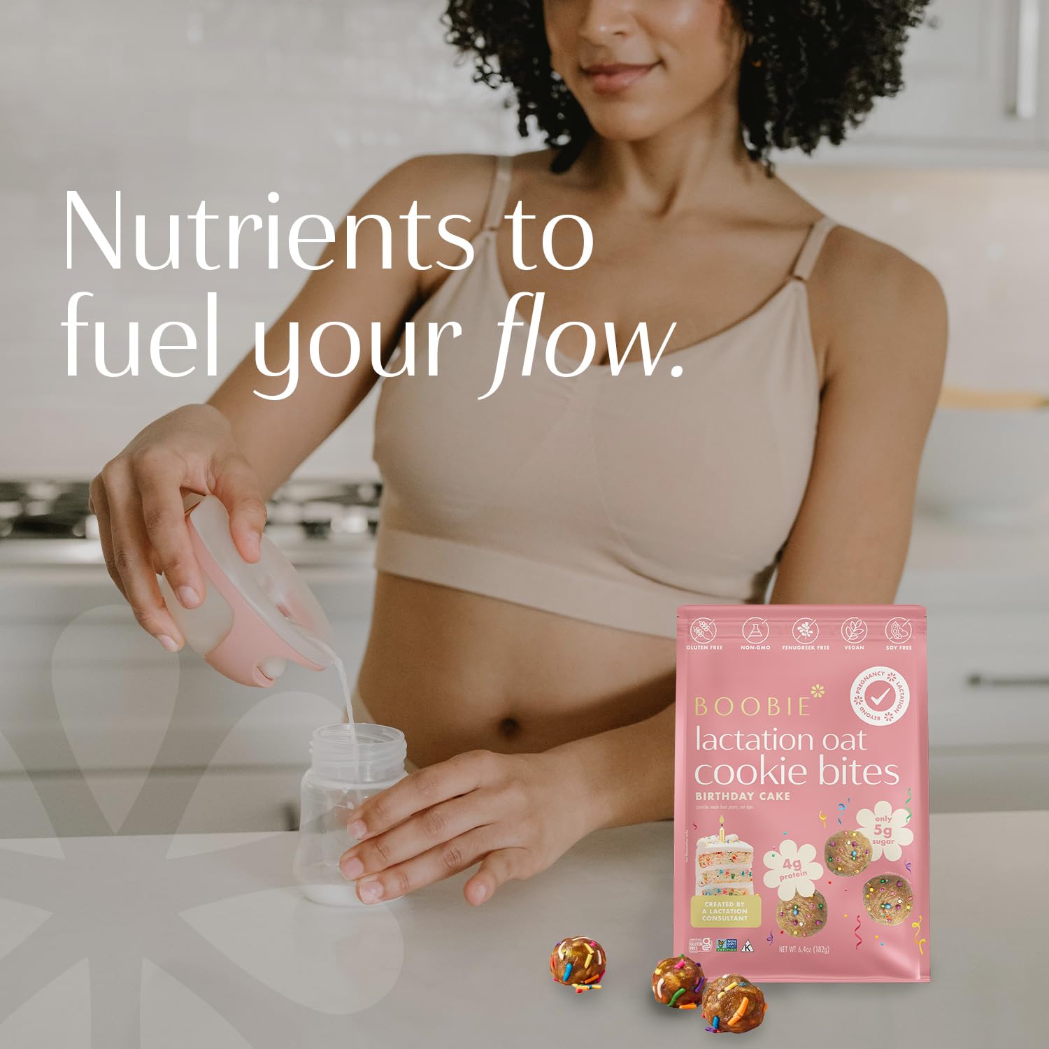 Boobie Lactation Cookies pack shown ready-to-go in diaper bag.
