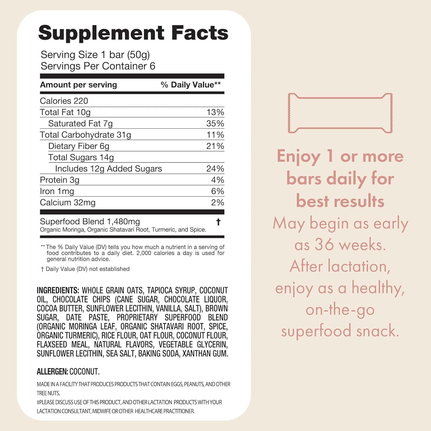Boobie Milk to the Max bar packaging showcases convenient lactation support.
