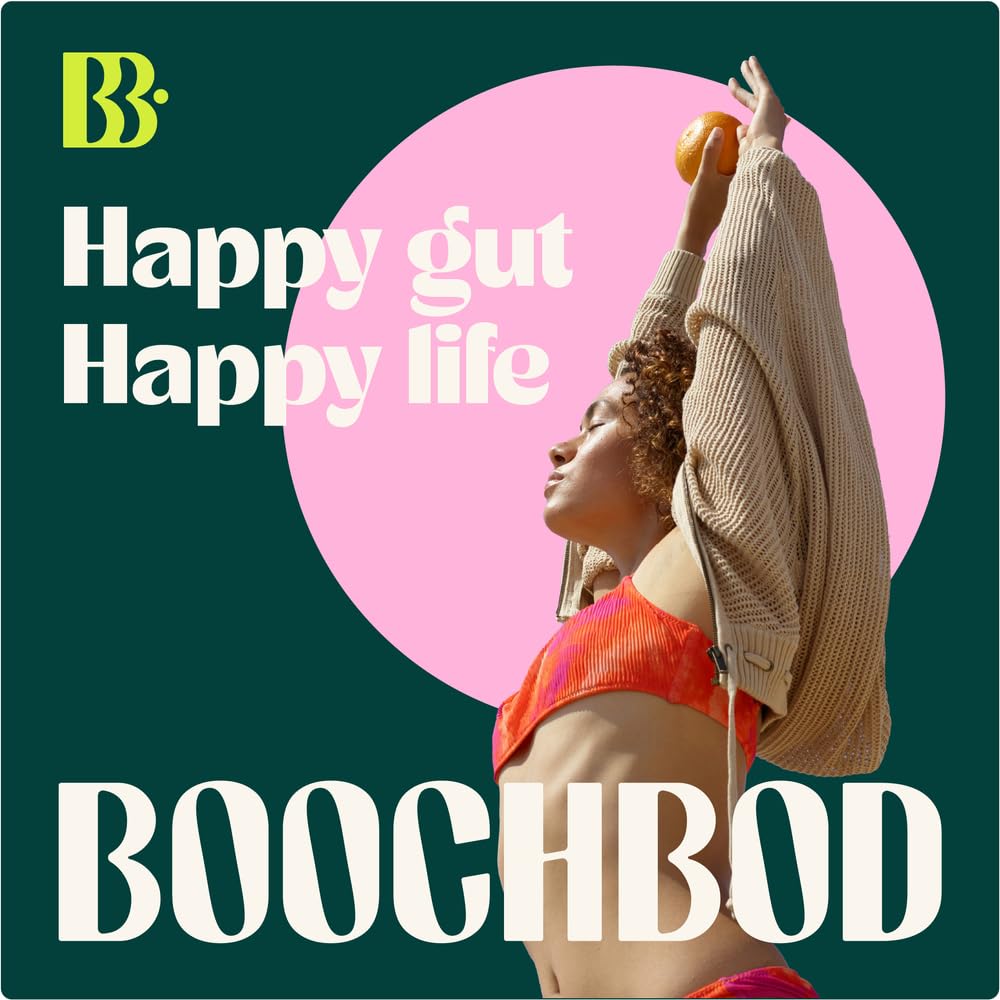 BoochBod gummy pour showing convenient bite-sized probiotic snack.