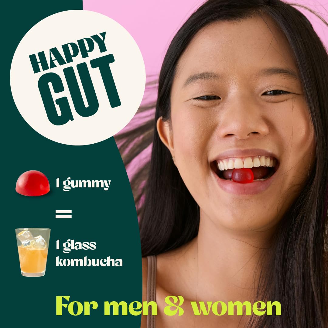 BoochBod kombucha gummy label highlighting vegan and gluten-free.