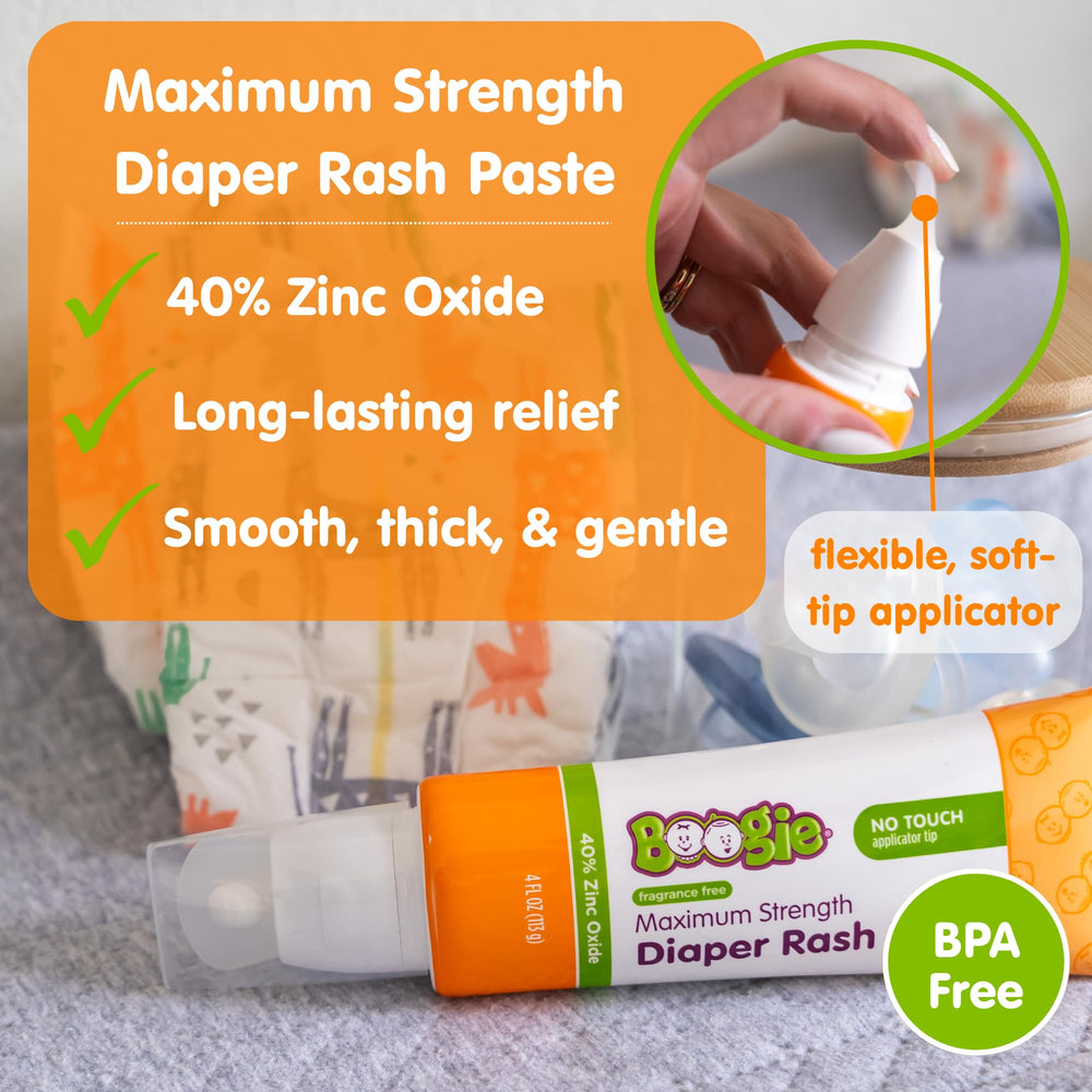 Boogie 40% zinc oxide barrier in paste for strong protection.