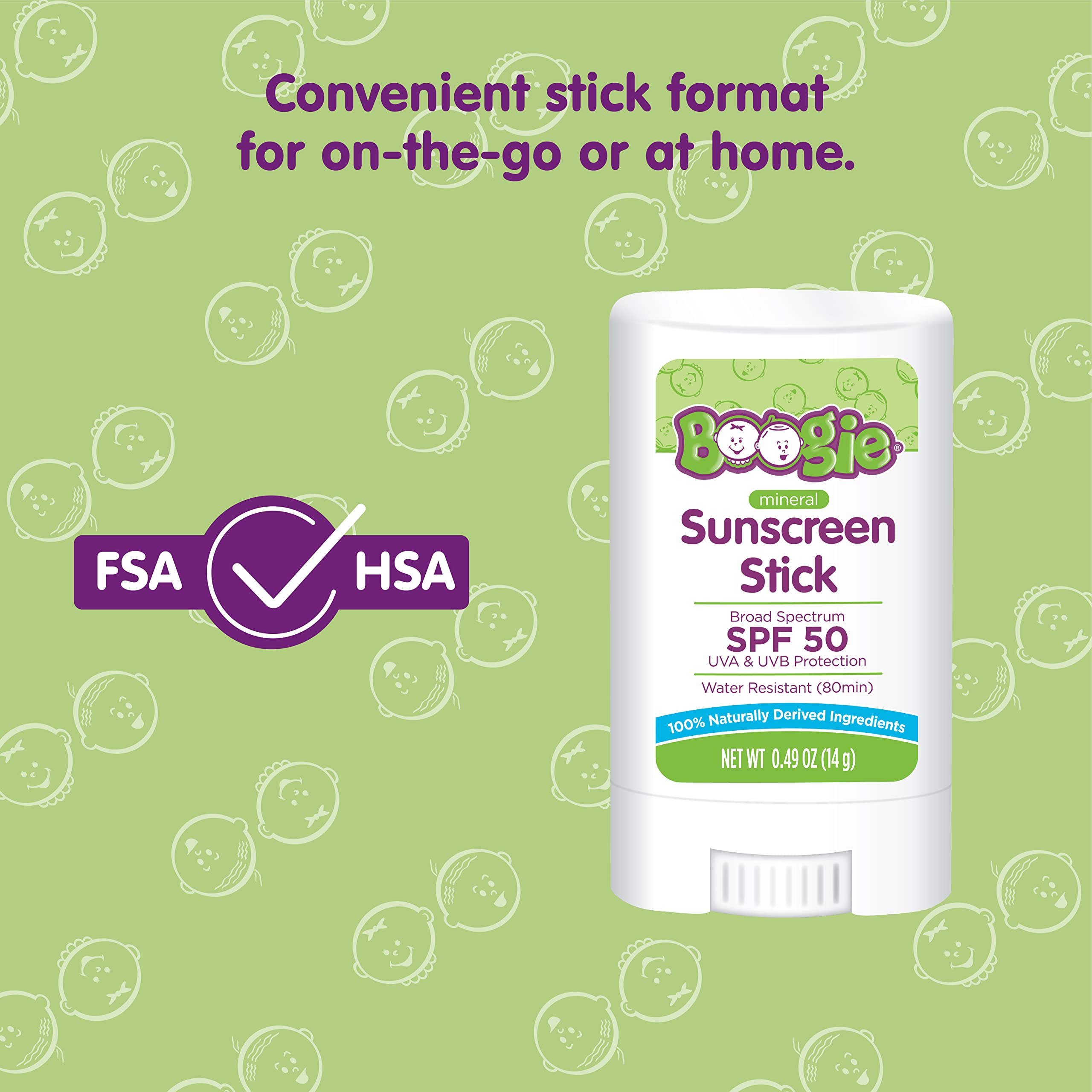 Boogie Baby Sunscreen Stick vegan icon signaling cruelty-free formulation.