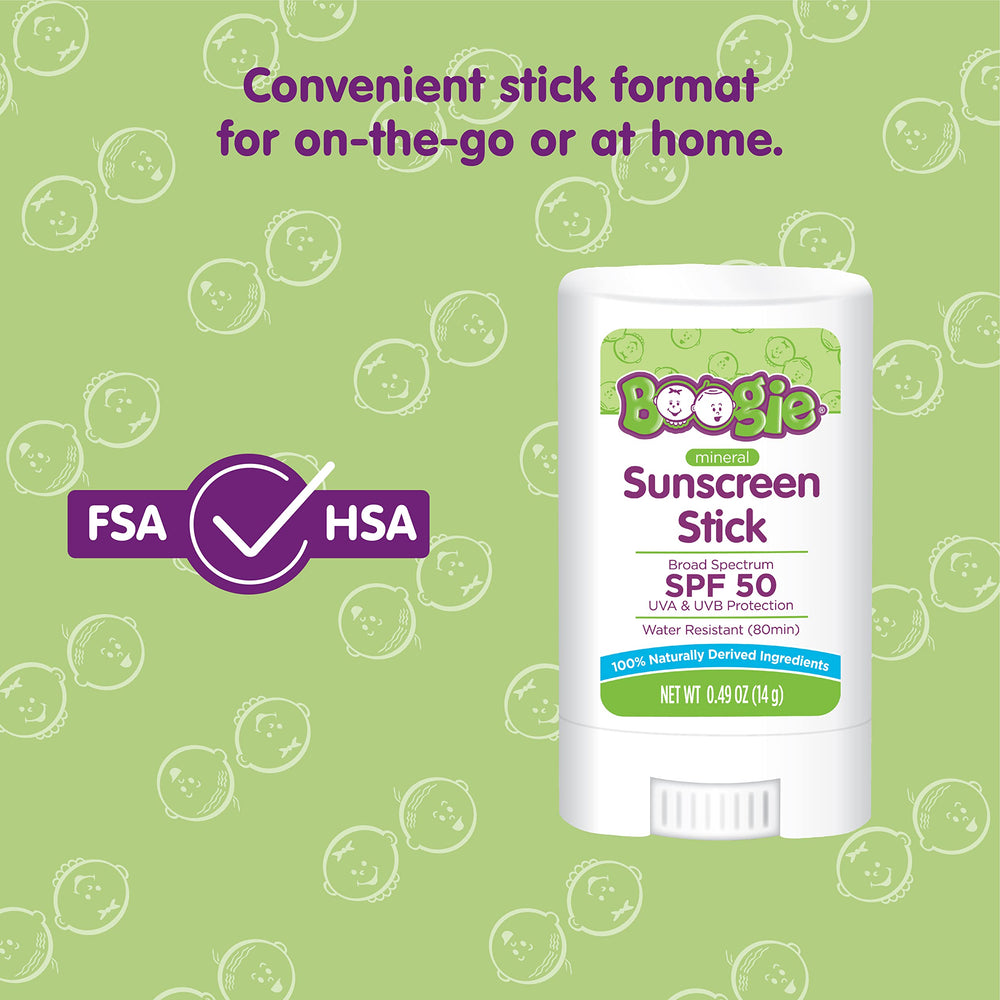 Boogie Baby Sunscreen Stick vegan icon signaling cruelty-free formulation.