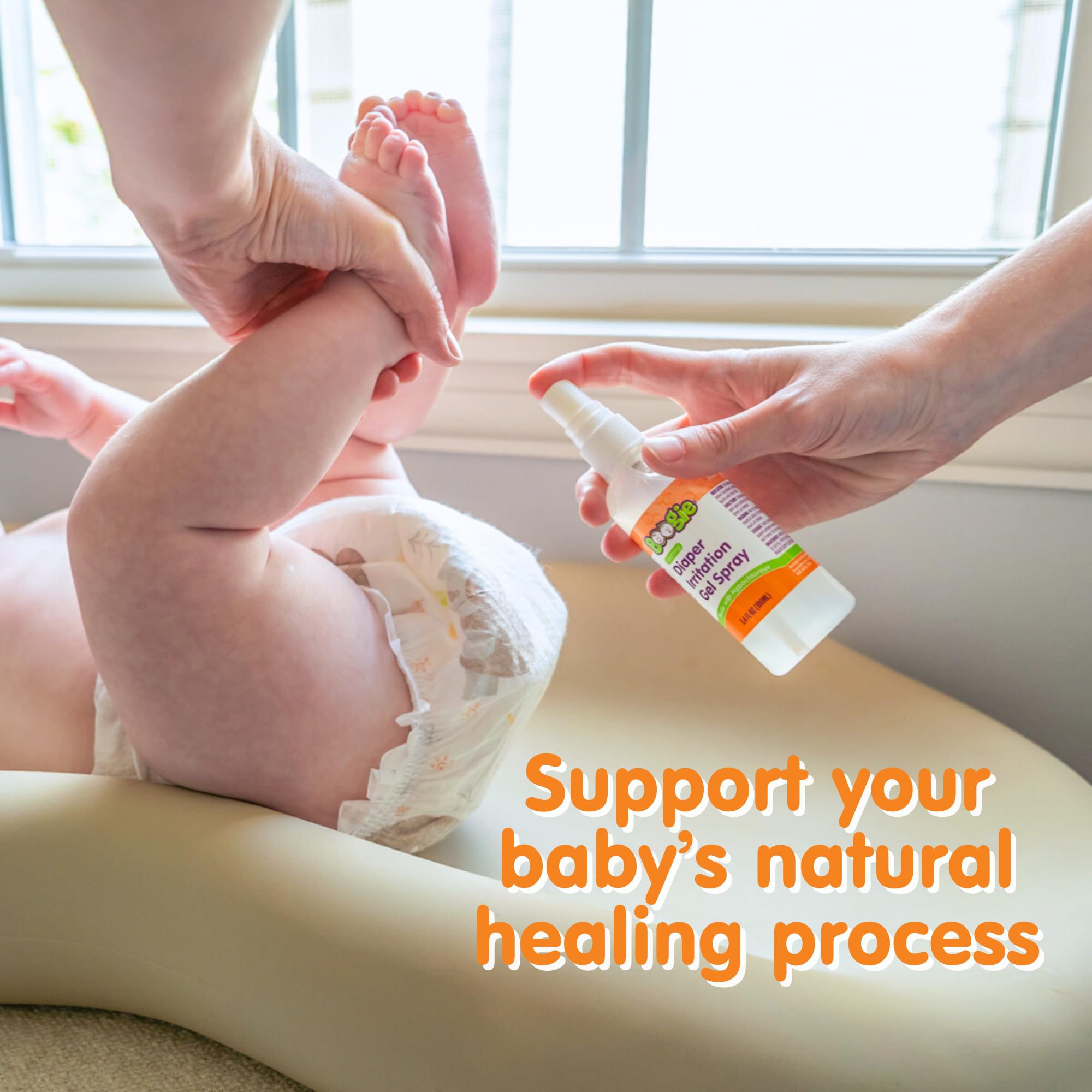 Boogie gentle cleanses with hypochlorous acid for delicate skin.
