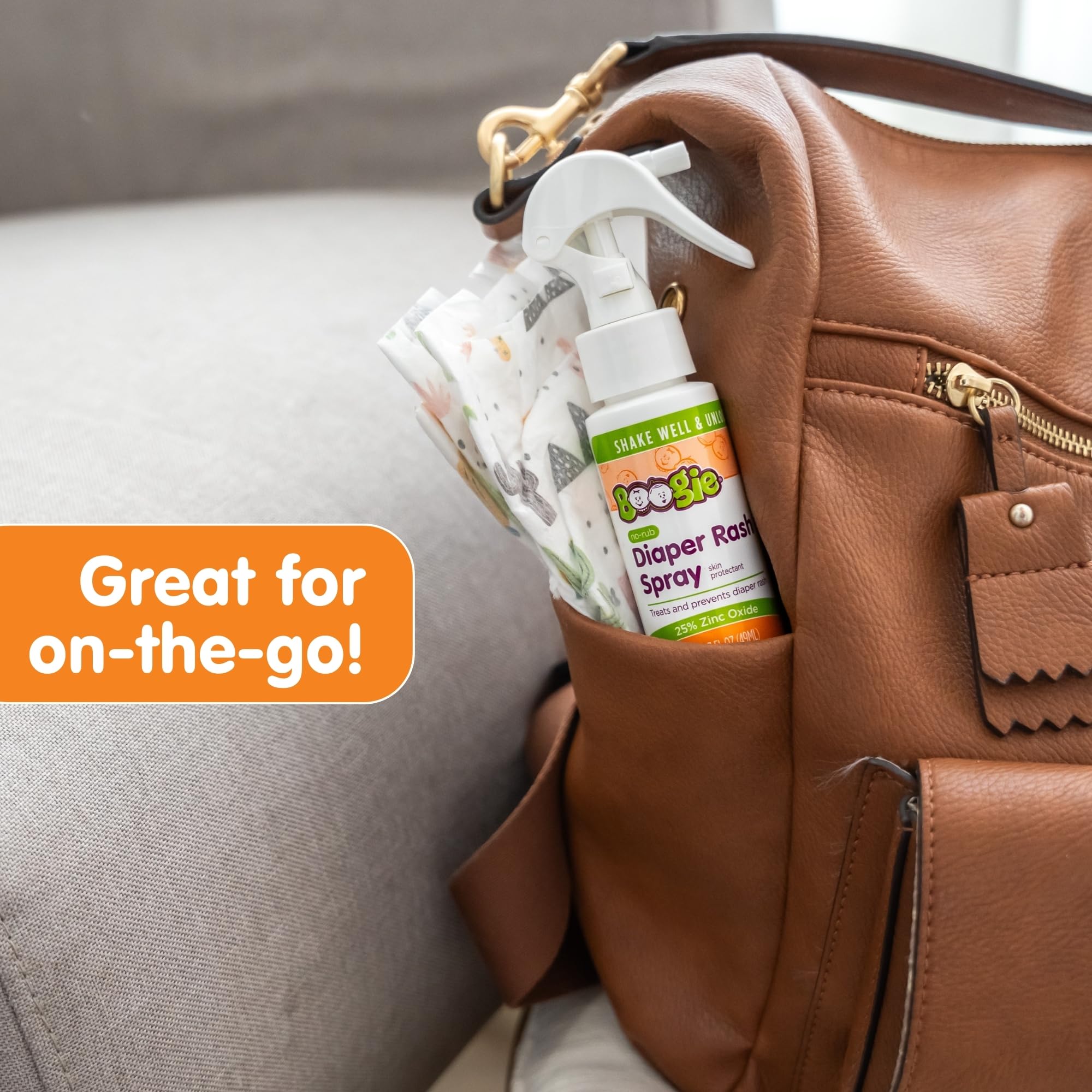 Boogie Diaper Rash Spray diaper bag ready setup for quick relief