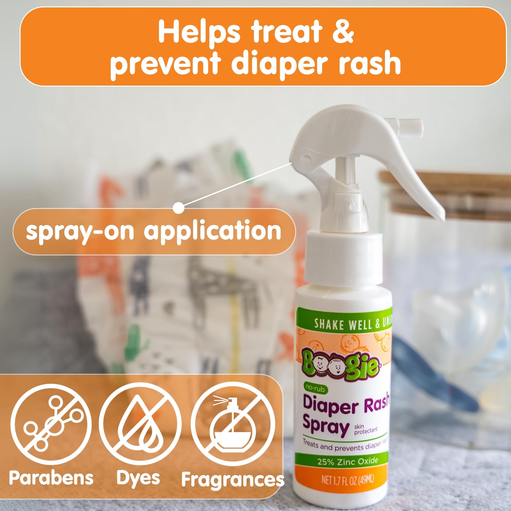 Boogie Diaper Rash Spray pack of three in a compact box for travel-friendly care