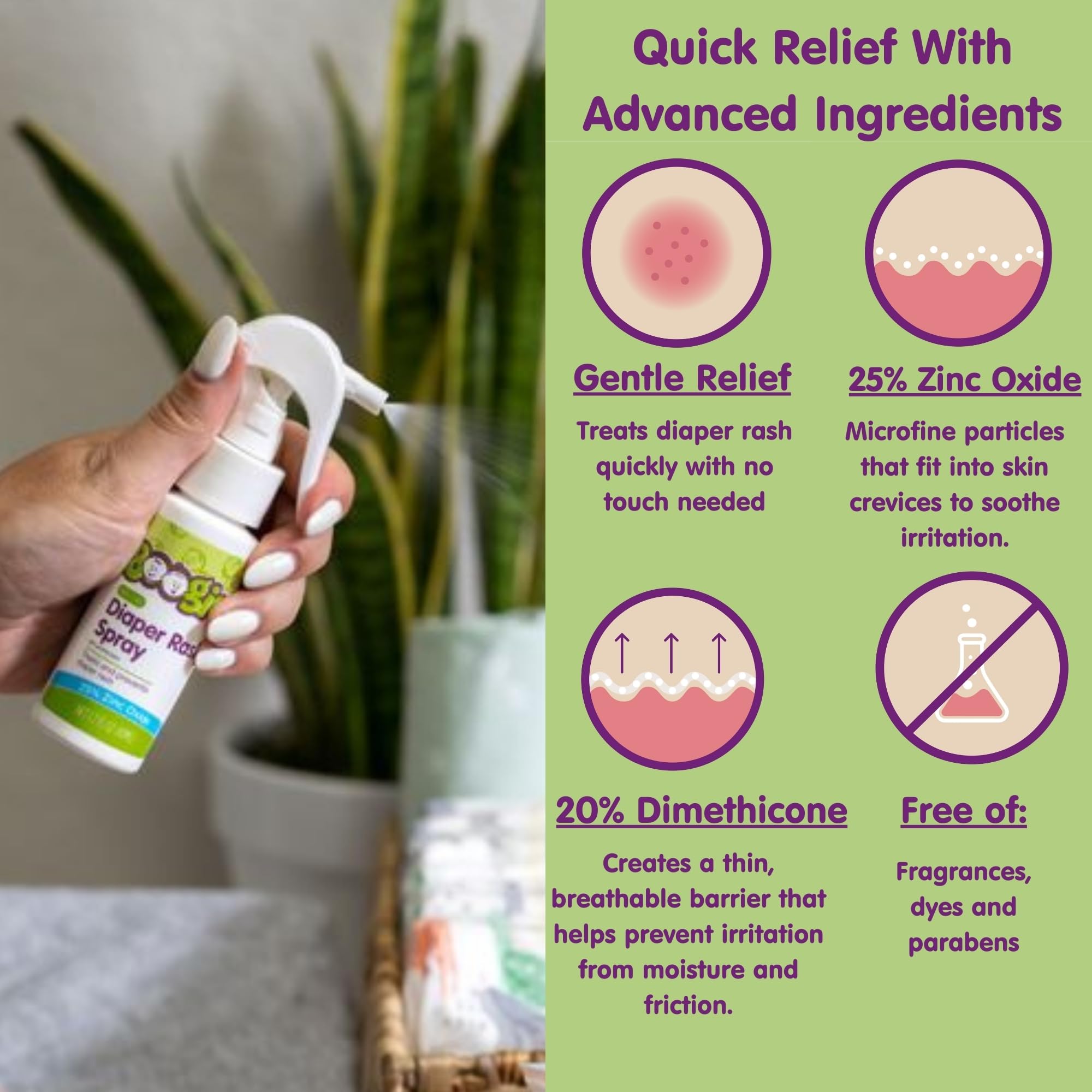 Boogie Diaper Rash Spray touchless application ideal for busy caregivers
