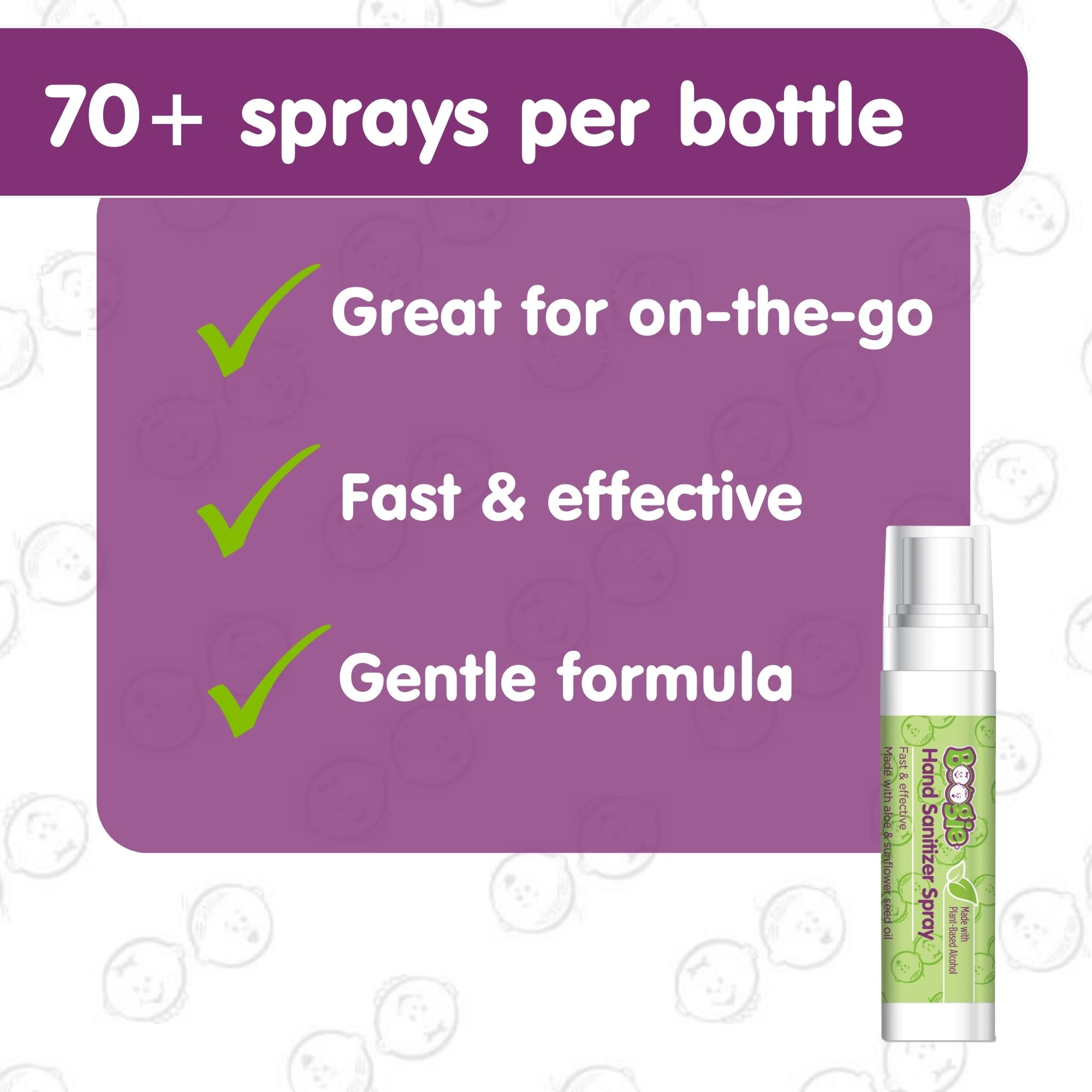 Boogie Kids Hand Sanitizer Spray with aloe soothing formula for gentle skin