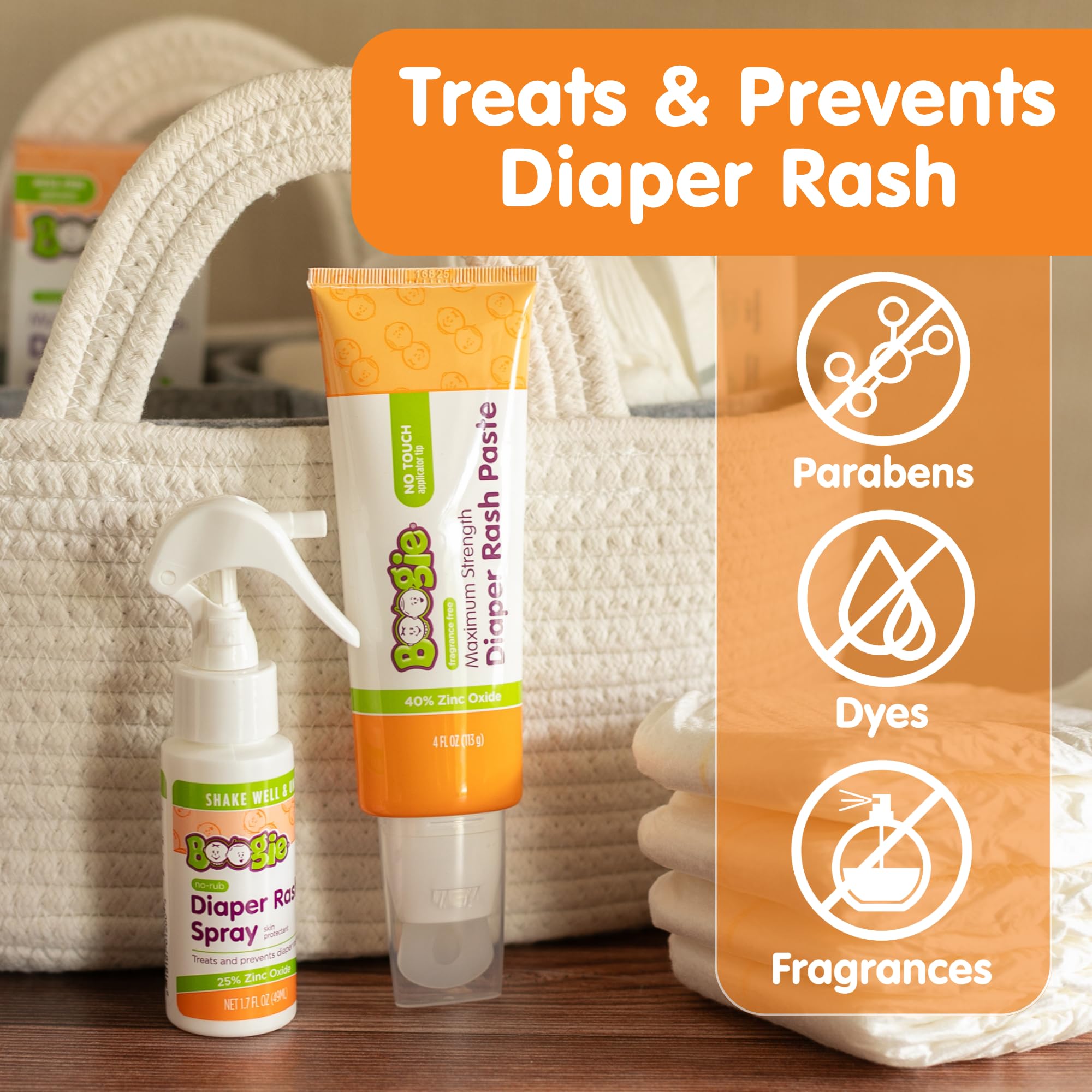 Boogie diaper rash cream spray delivers quick, no-rub application.