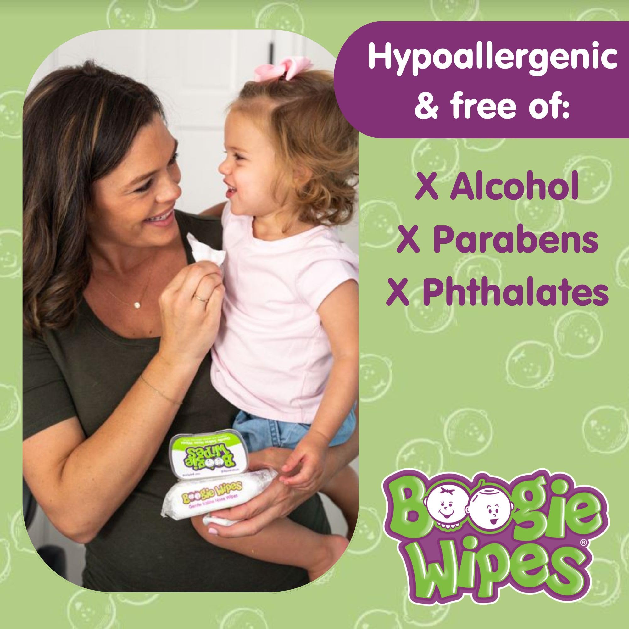 Boogie Saline Nose Wipes with Vitamin E and Aloe for skin care