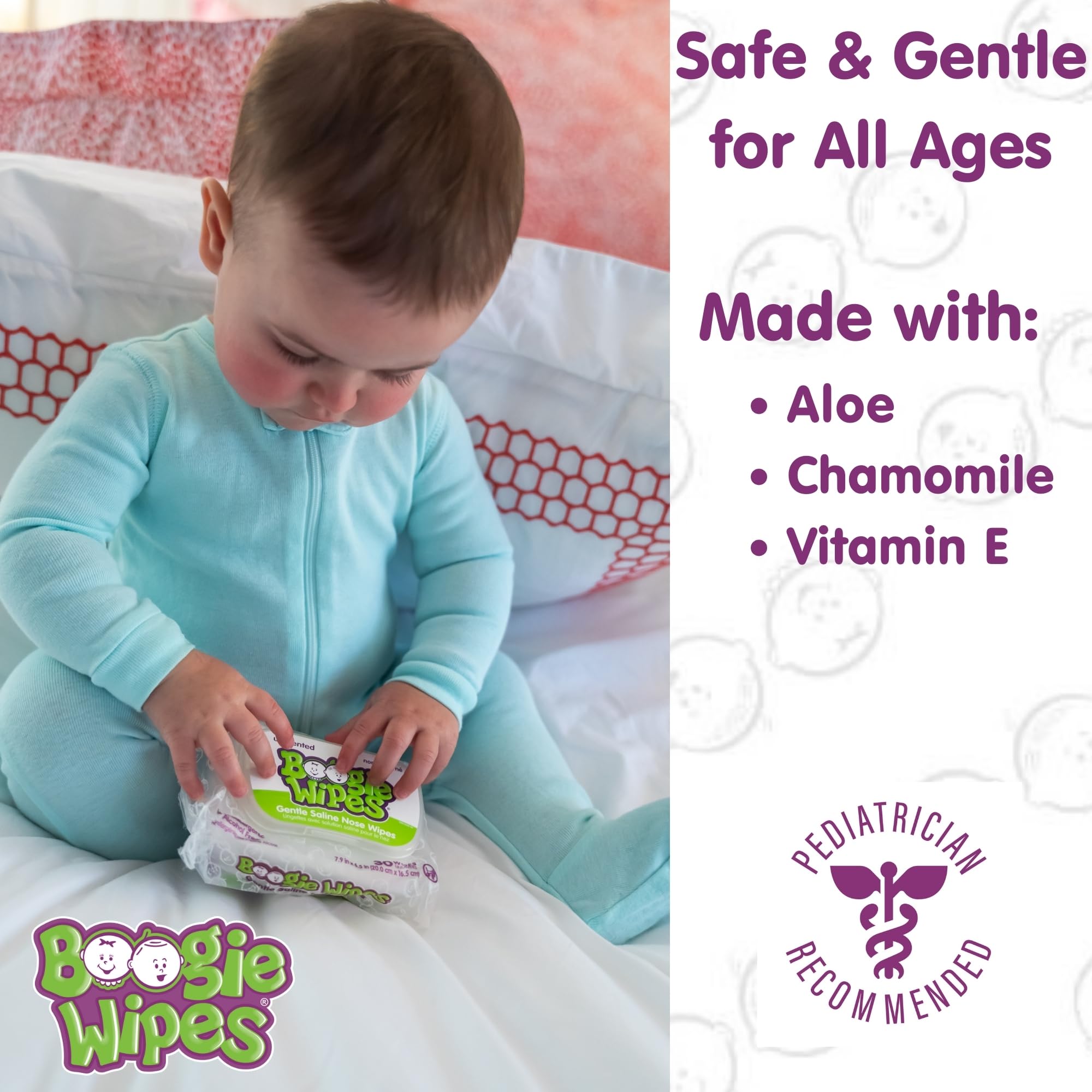 Boogie Saline Nose Wipes used on a child during daily care