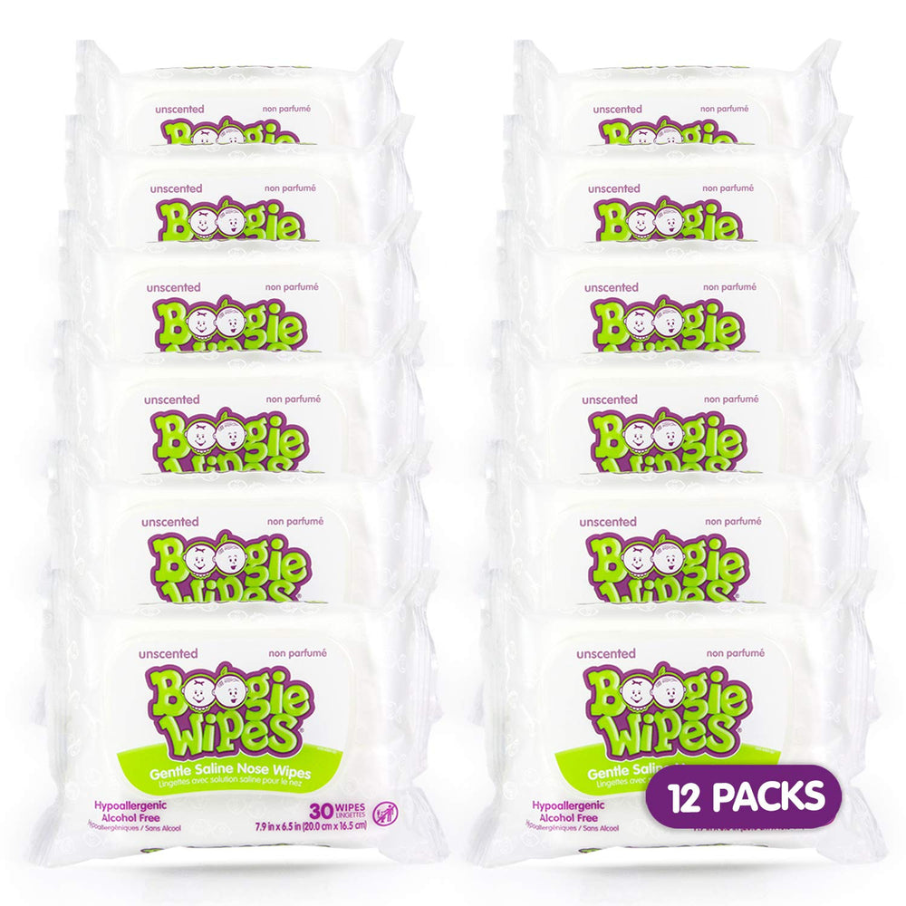 Boogie Saline Nose Wipes pack of 12 for gentle nasal care