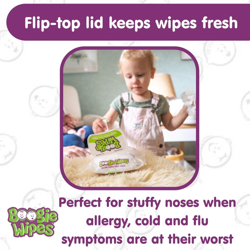 Boogie Wipes Unscented travel-pack in car for quick cleanups.