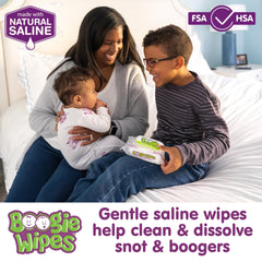 Boogie Wipes Unscented close-up; soft, fragrance-free formula with natural saline.