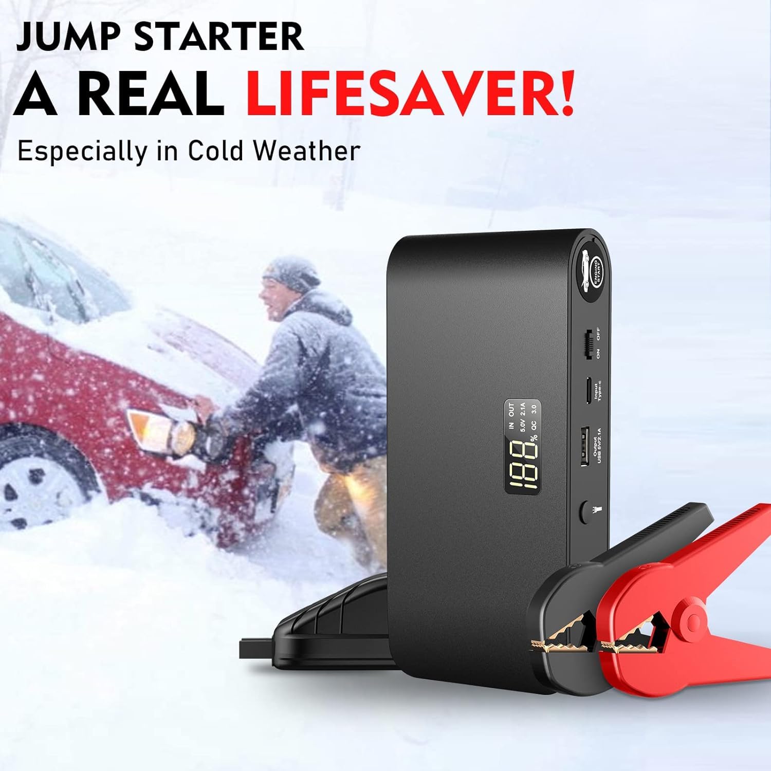 Bookoo Jump Starter compact size fits easily in a glovebox
