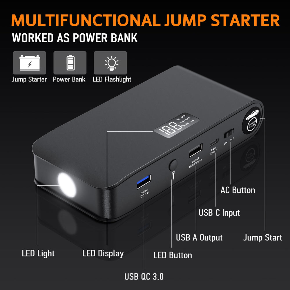 Bookoo Jump Starter SOS mode aids roadside signaling