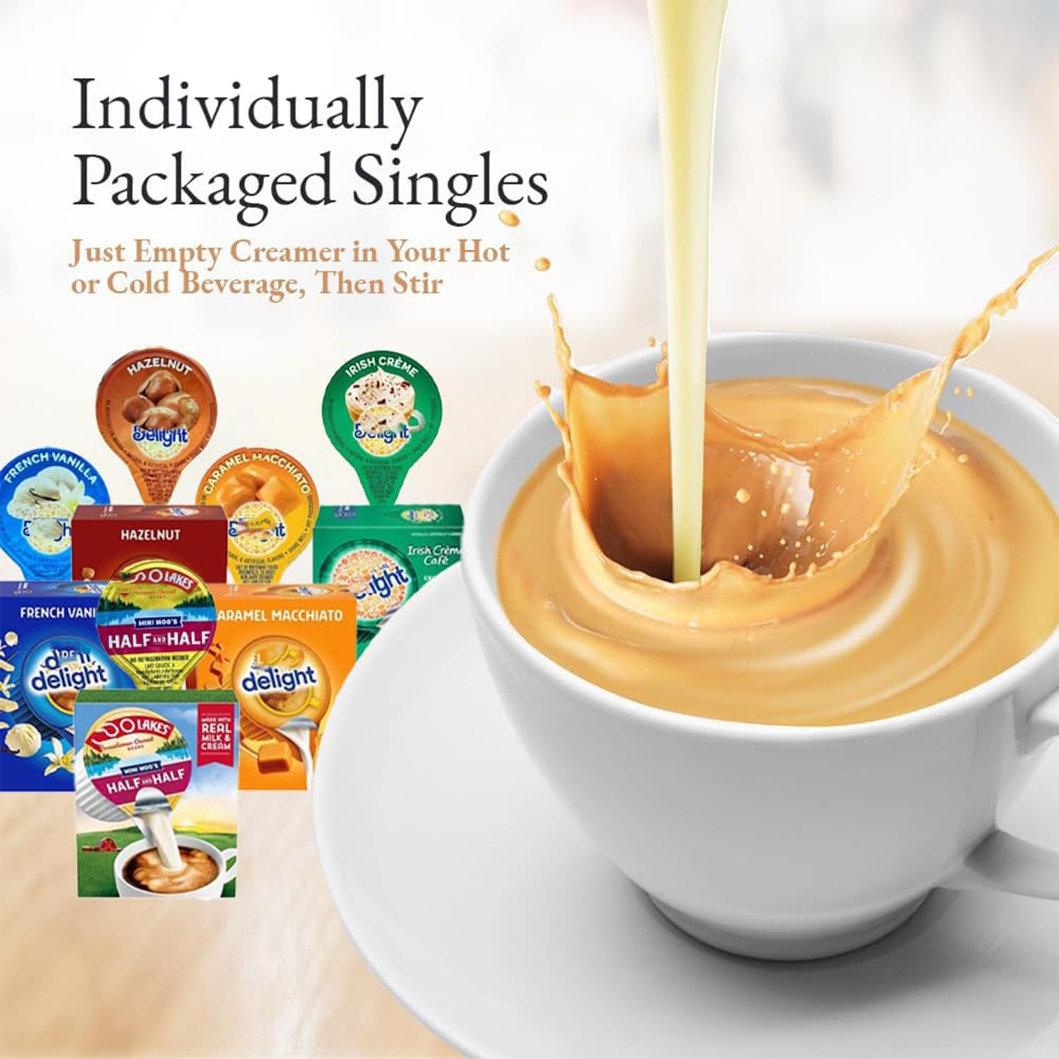 Bools shelf-stable packaging keeps creamer singles fresh without refrigeration.