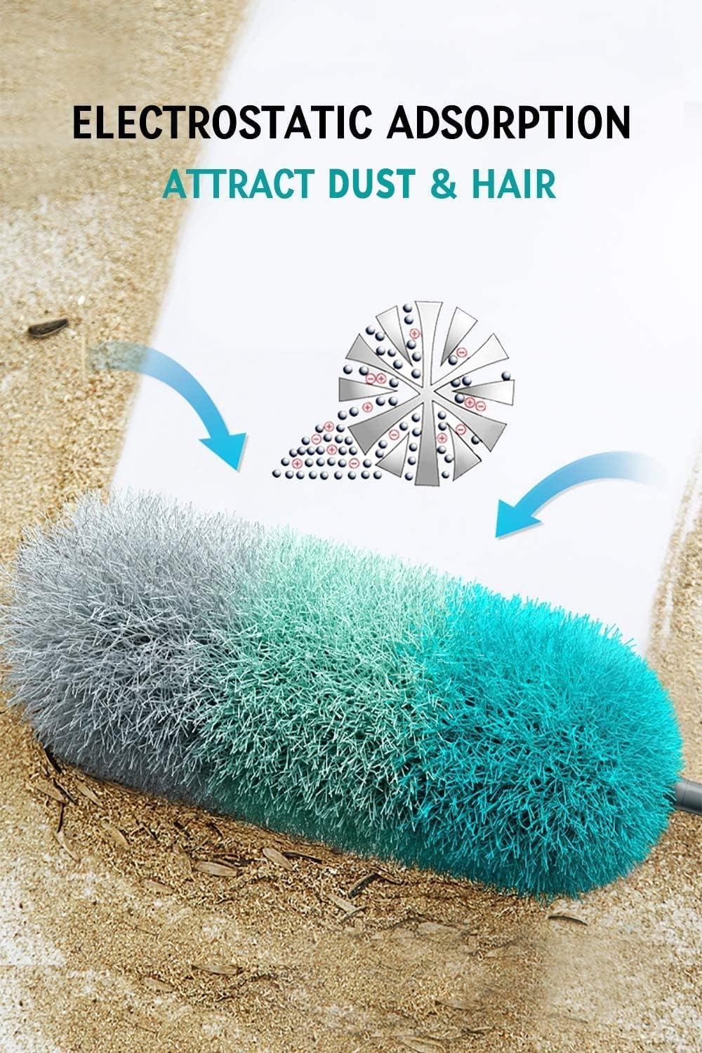 BOOMJOY microfiber duster head close-up shows snag-free dust pickup