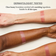BOOM! Rose Nude applied on lips for hydrated rosiness.