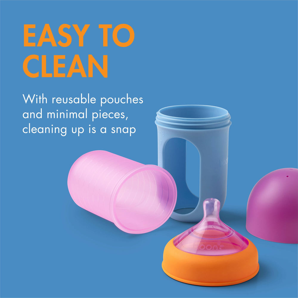 Boon Nursh 8oz bottle ready to boil, sterilize, and freeze
