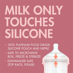 Boon Nursh silicone material touches milk, no plastic contact
