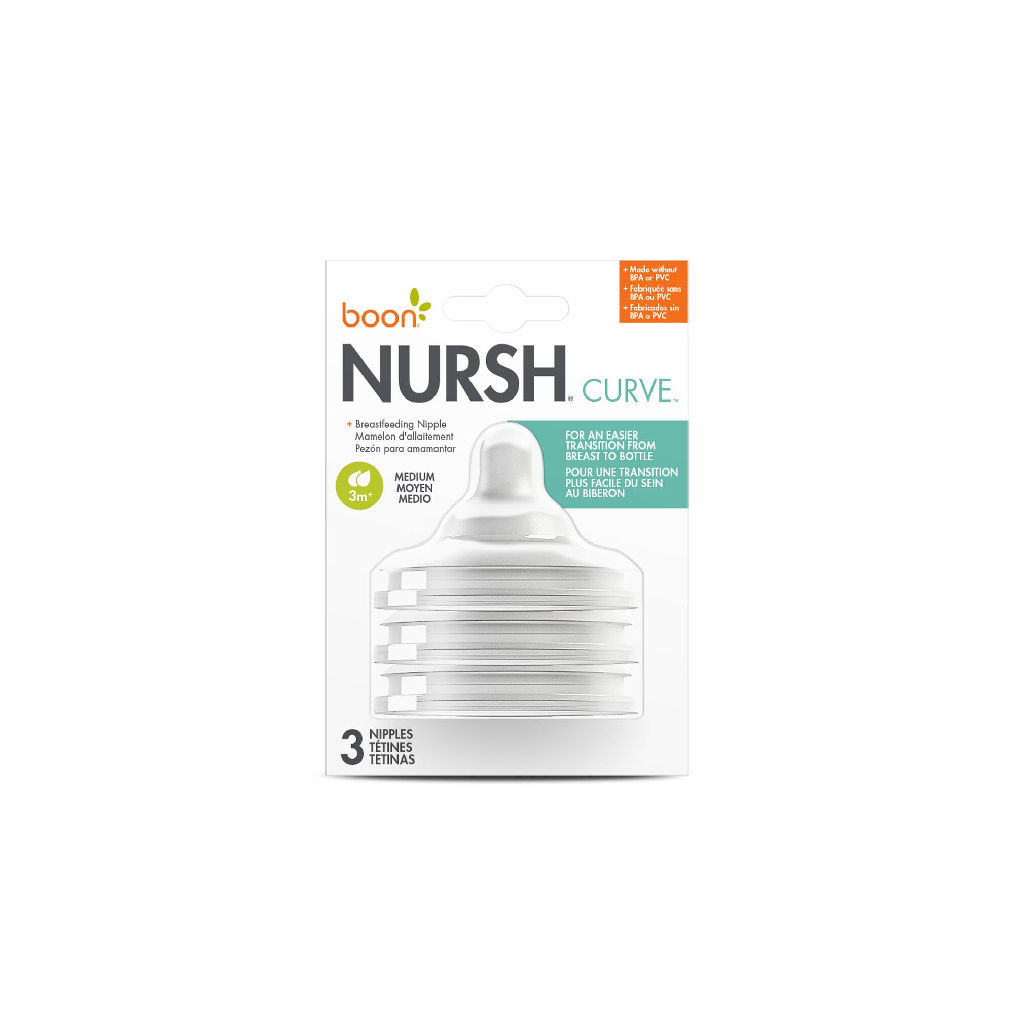 Boon Nursh Curve supports a deeper latch during feed transitions.