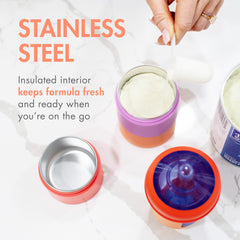 Boon Triful insulated stainless steel keeps powder fresh during travel.