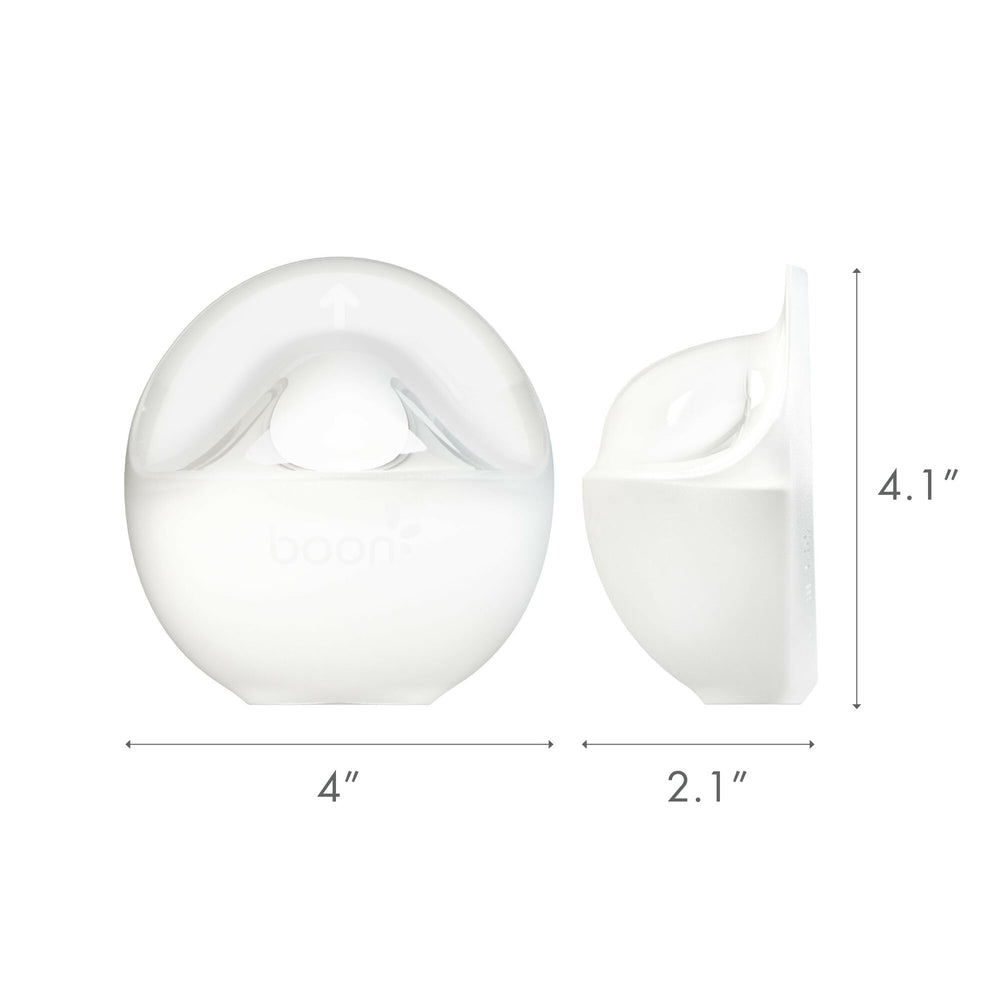 Boon Trove hands-free passive suction for milk collection.