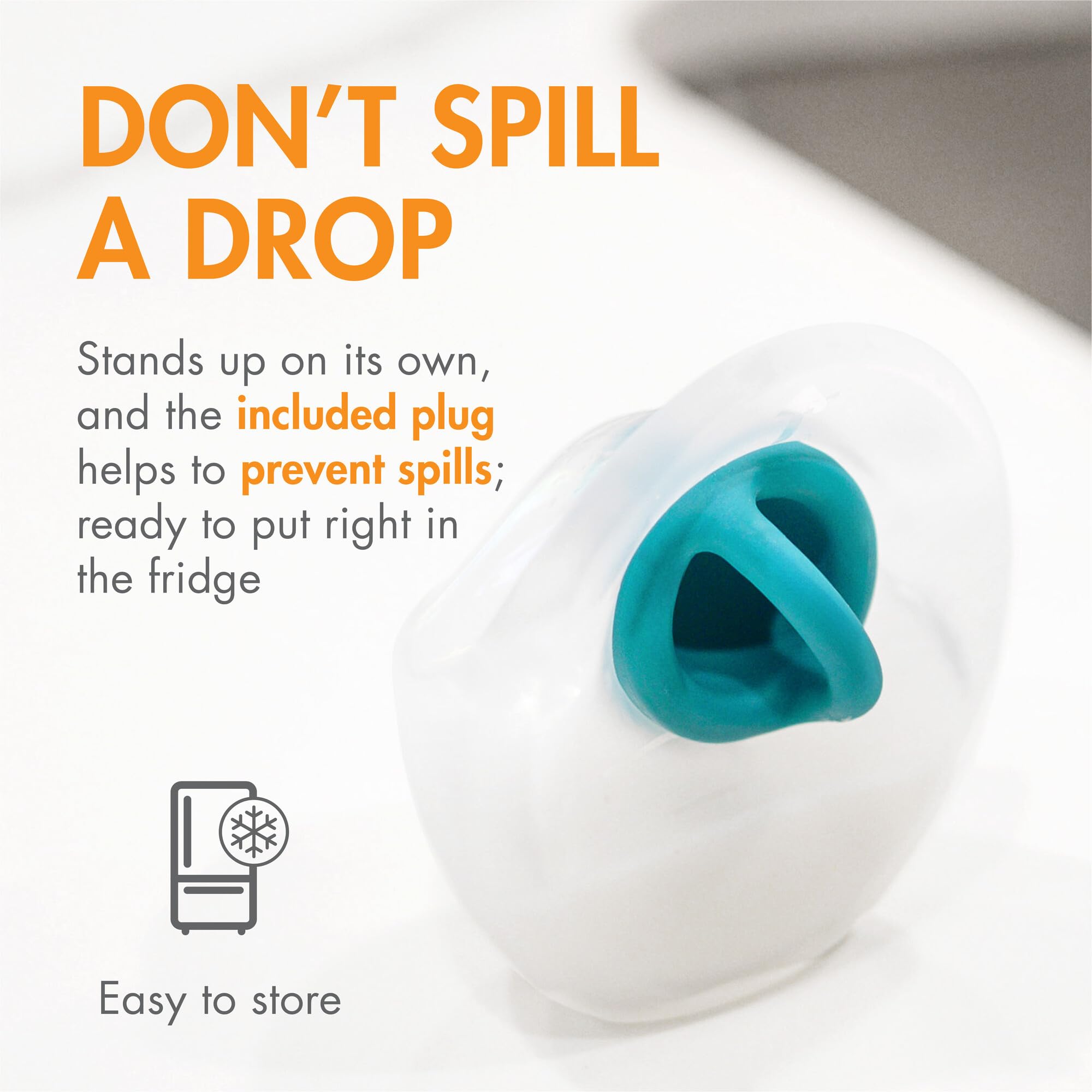 Boon Trove stand-on-table for easy pour into bottle.
